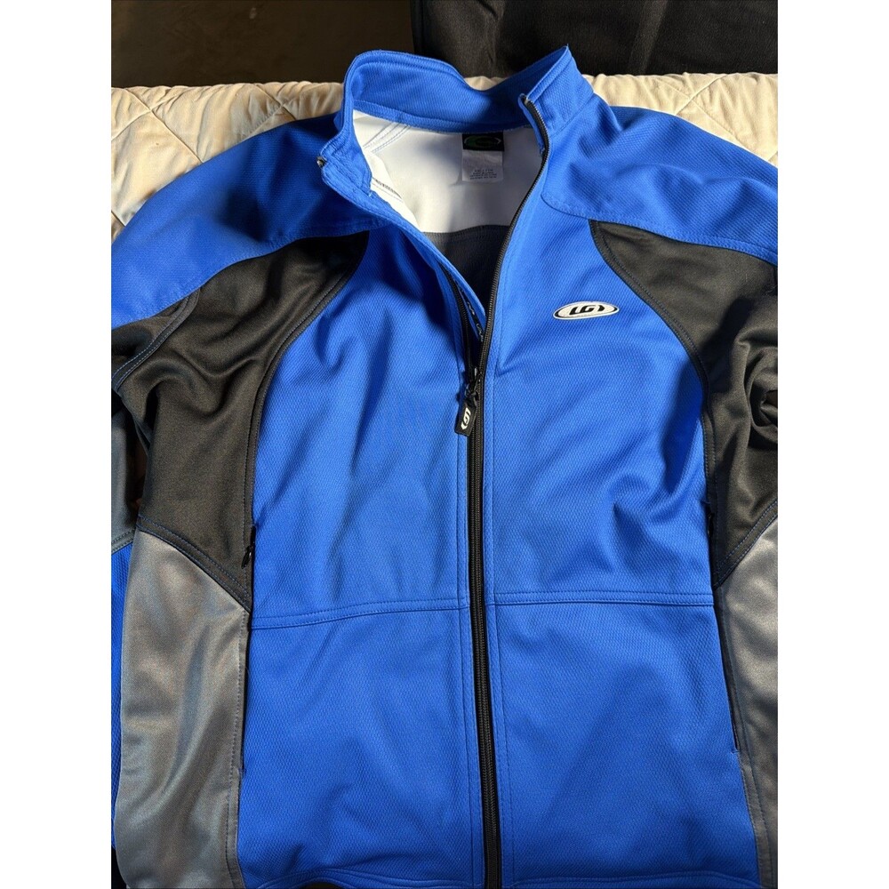 Louis Garneau Mens XL Cycling Jersey Blue and Black Full Zip Long Sleeve